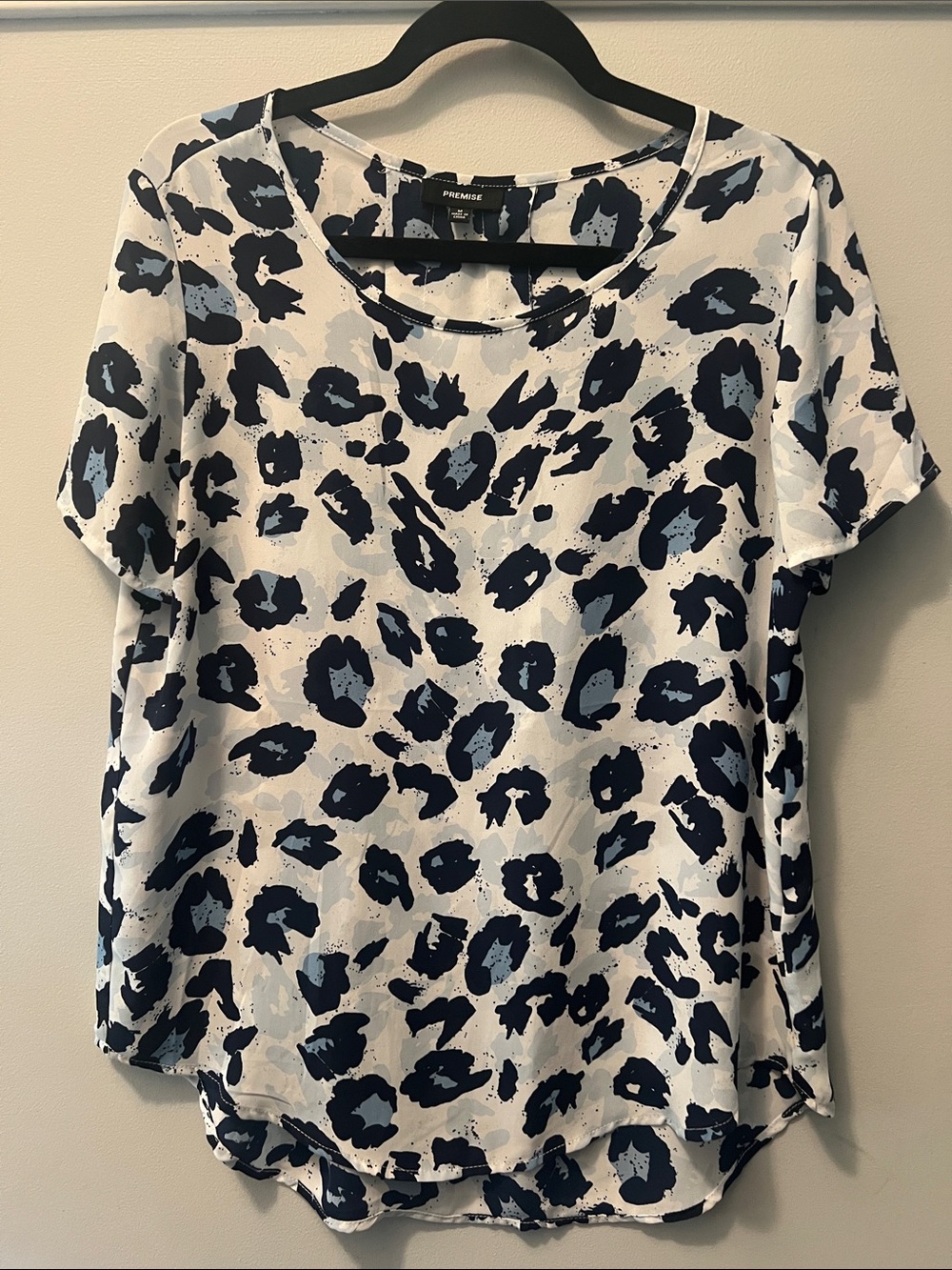 Premise White Short Sleeve Top with Navy Leopard Spots